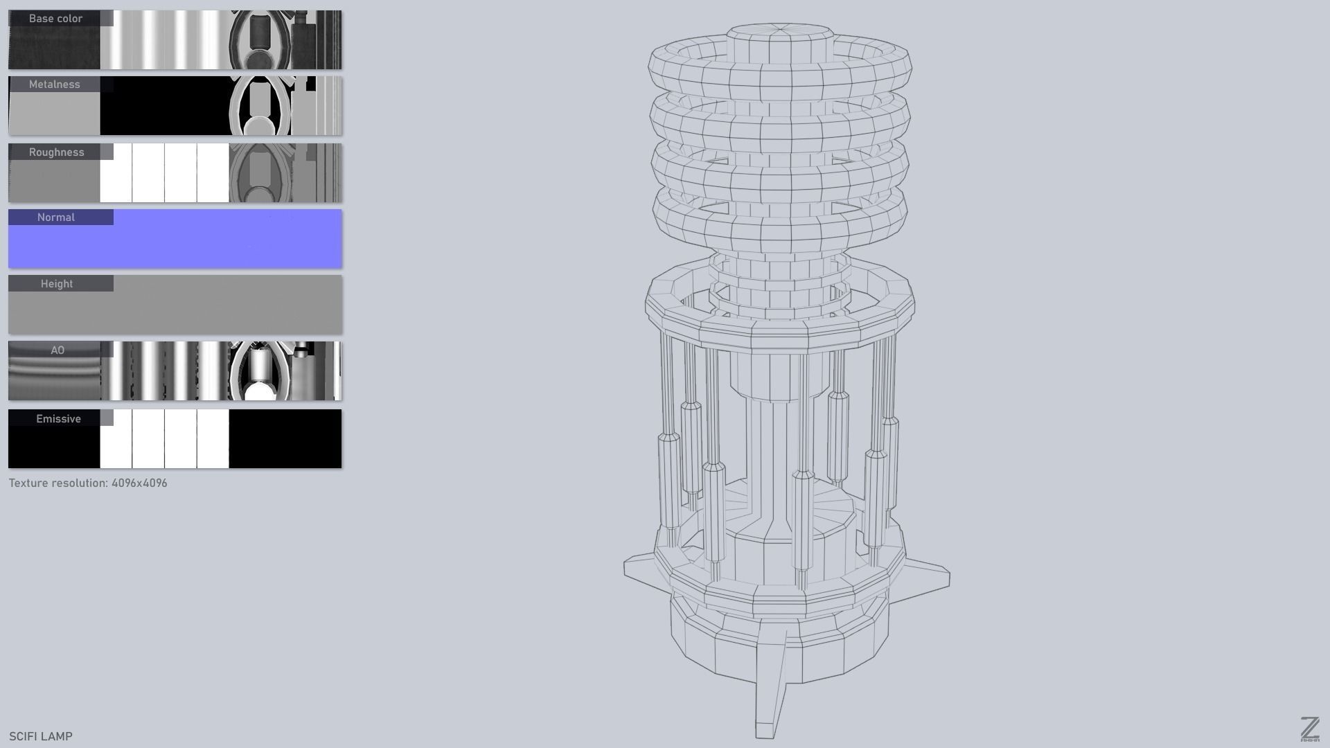 Sci fi lamp Low-poly 3D model_3