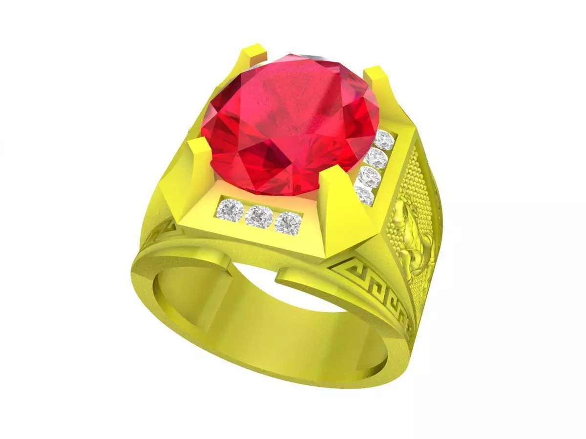 A5379 Oval Diamond Horse Men Ring 3D print model_0