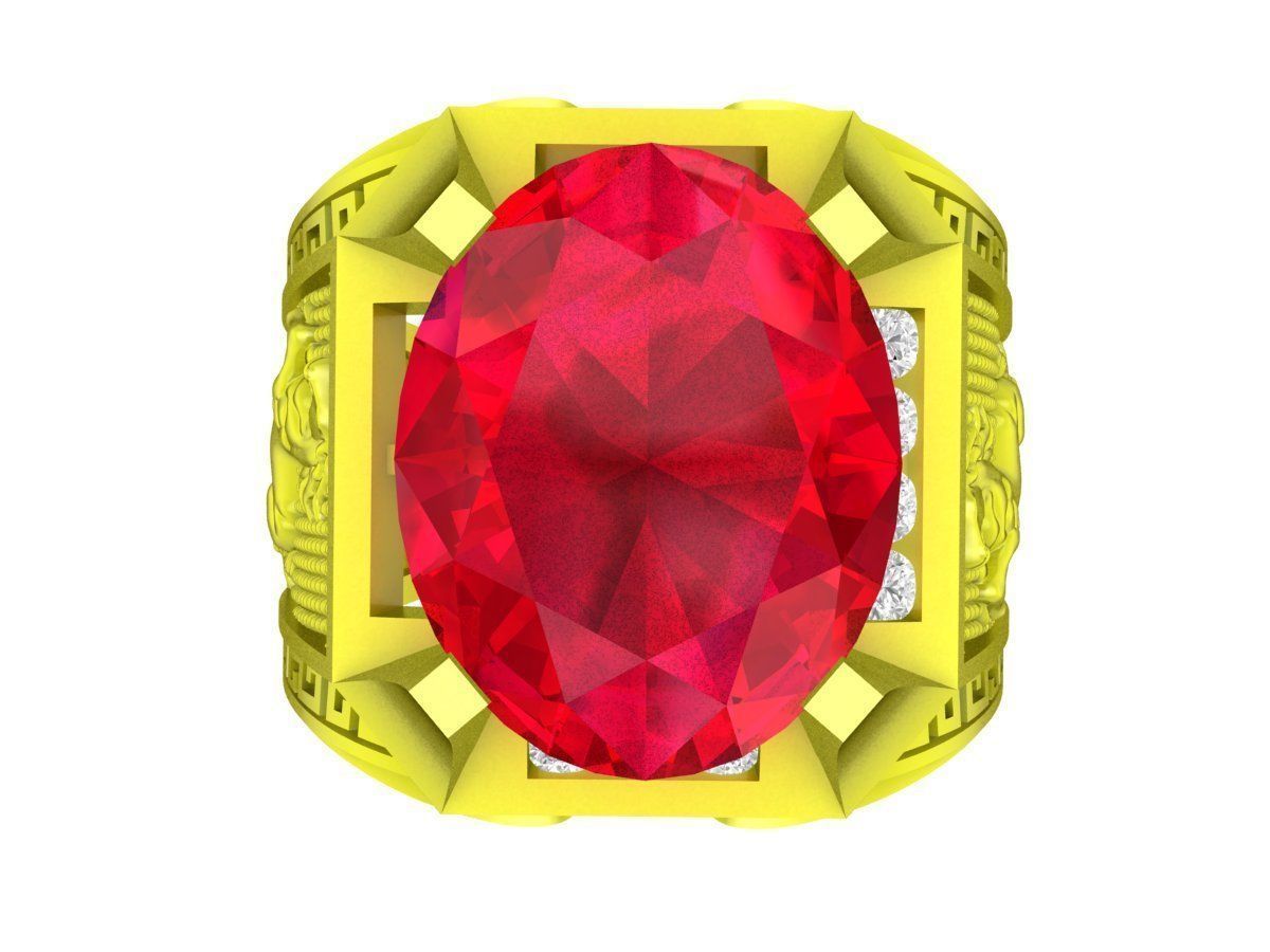 A5379 Oval Diamond Horse Men Ring 3D print model_2