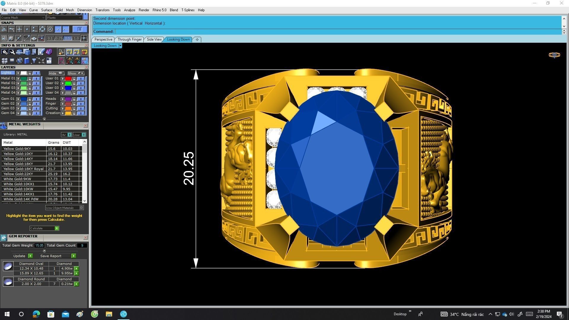 A5379 Oval Diamond Horse Men Ring 3D print model_5