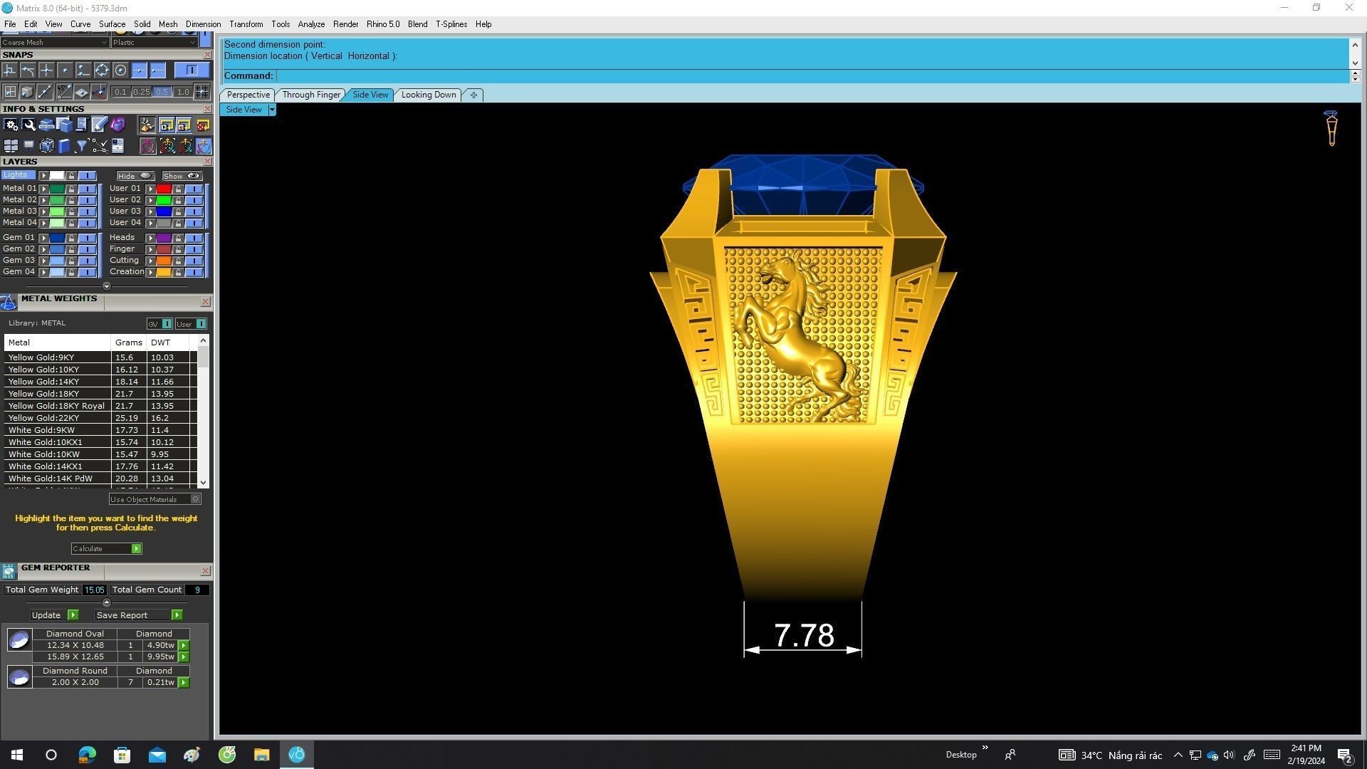 A5379 Oval Diamond Horse Men Ring 3D print model_7