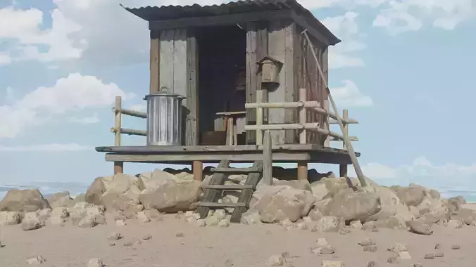Secluded Beachside Wood Hut Oasis - High Detail 3D model