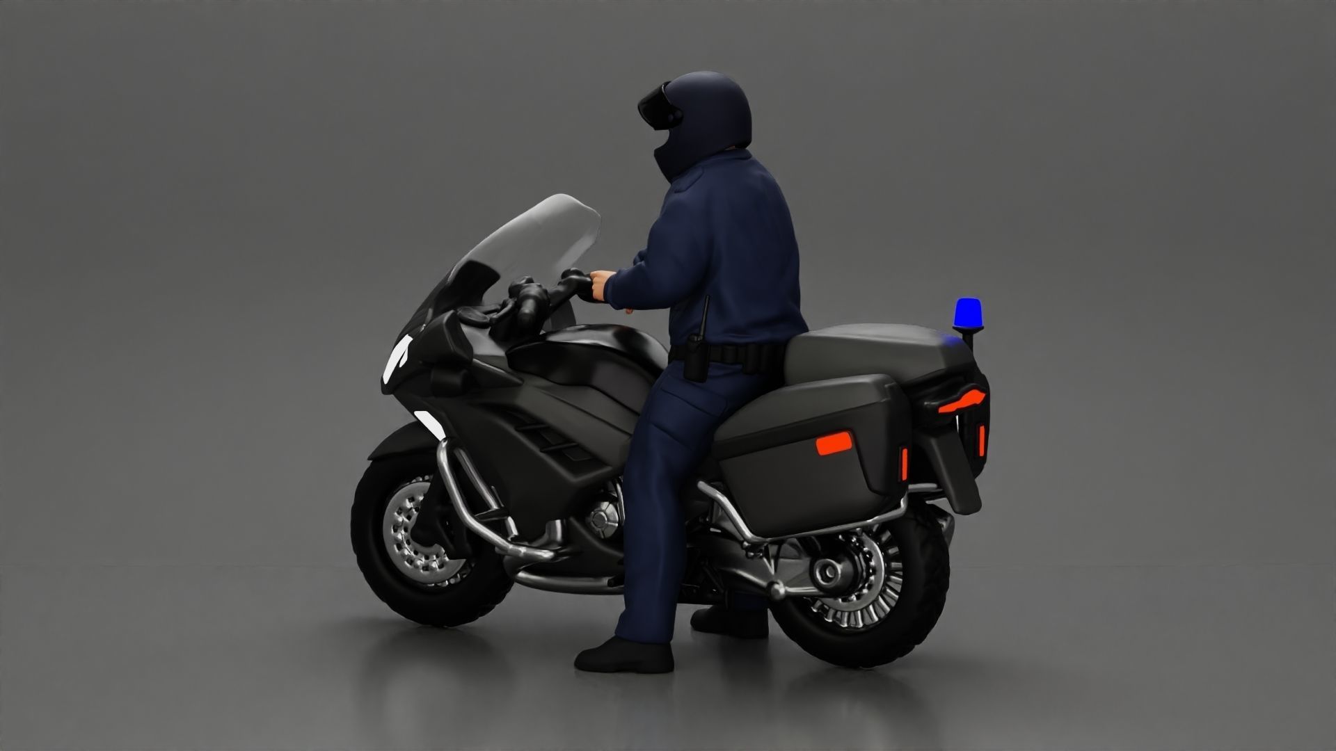 Motorcycle police officer stopped at a red light 3D print model_5