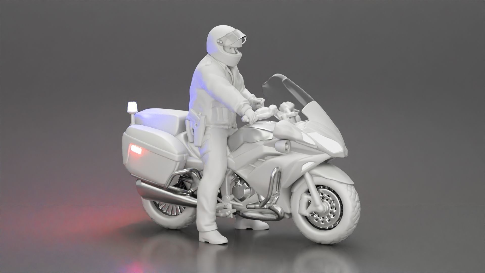 Motorcycle police officer stopped at a red light 3D print model_18