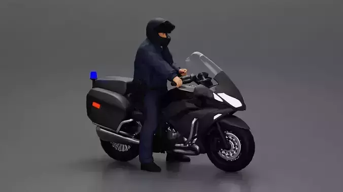 Motorcycle police officer stopped at a red light 3D print model