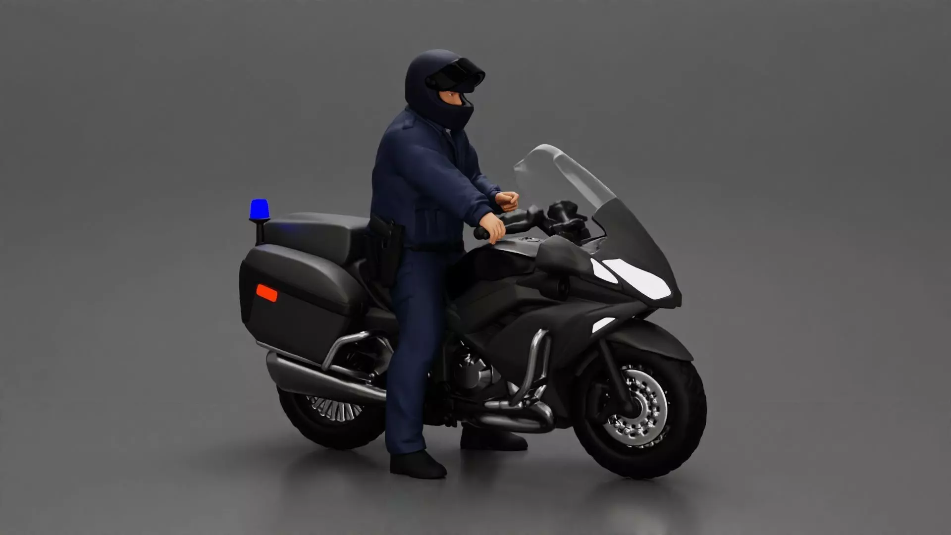 Motorcycle police officer stopped at a red light 3D print model_0