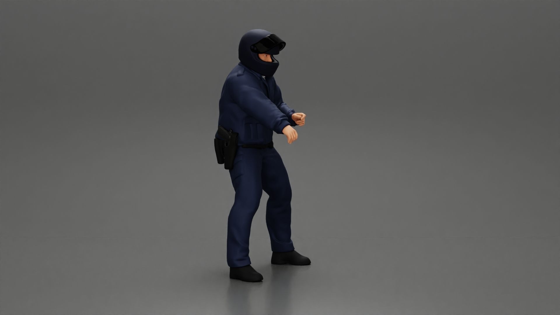 Motorcycle police officer stopped at a red light 3D print model_1