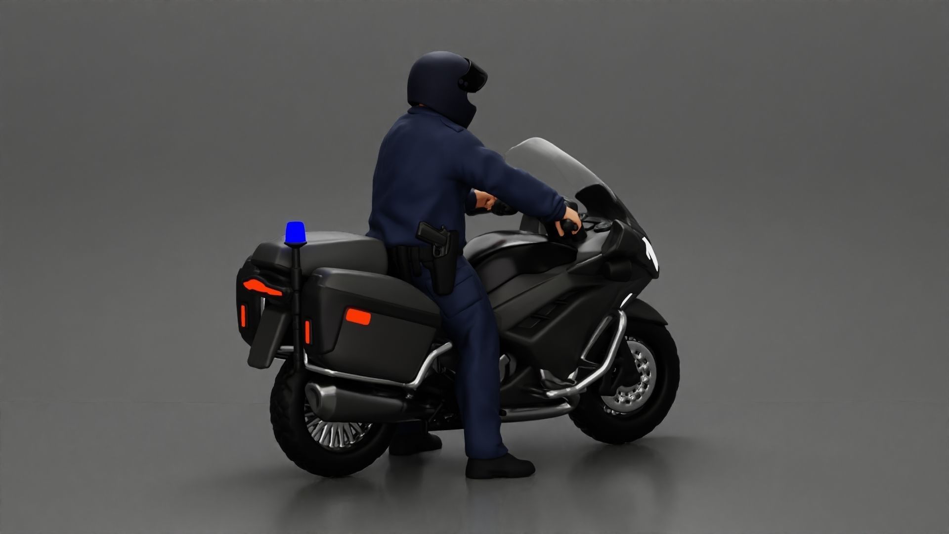 Motorcycle police officer stopped at a red light 3D print model_3