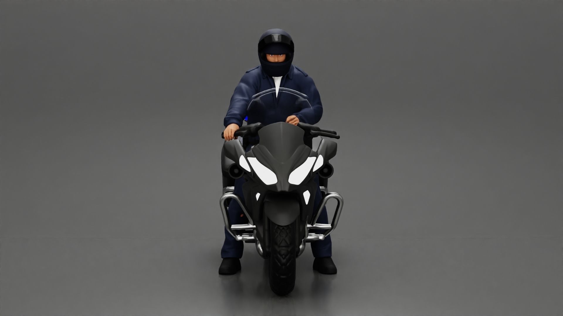Motorcycle police officer stopped at a red light 3D print model_7