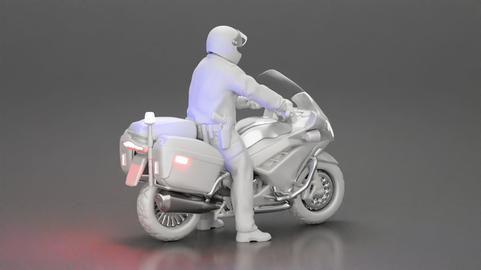 Motorcycle police officer stopped at a red light 3D print model_19