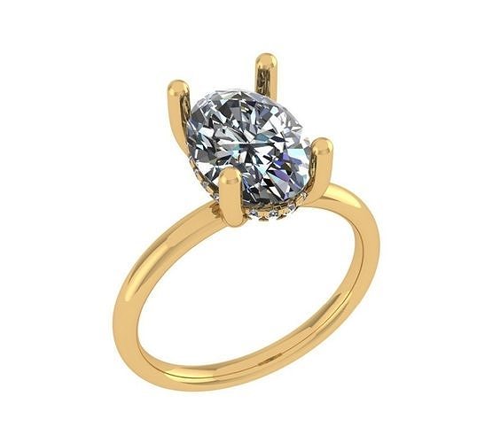 Oval solitaire hidden halo Diamond ring 3D print model