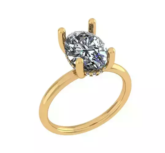 Oval solitaire hidden halo Diamond ring