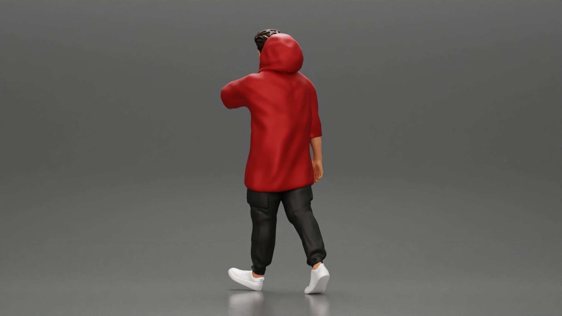 Man in a long hoodie  walking and looking at his watch 3D print model_3