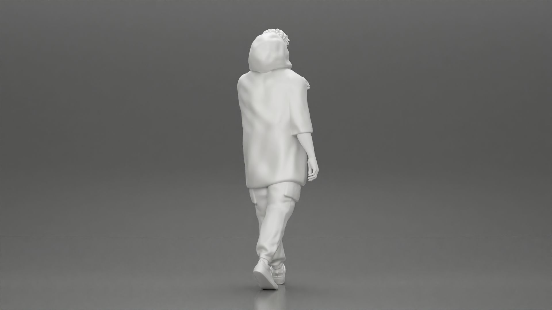 Man in a long hoodie  walking and looking at his watch 3D print model_8