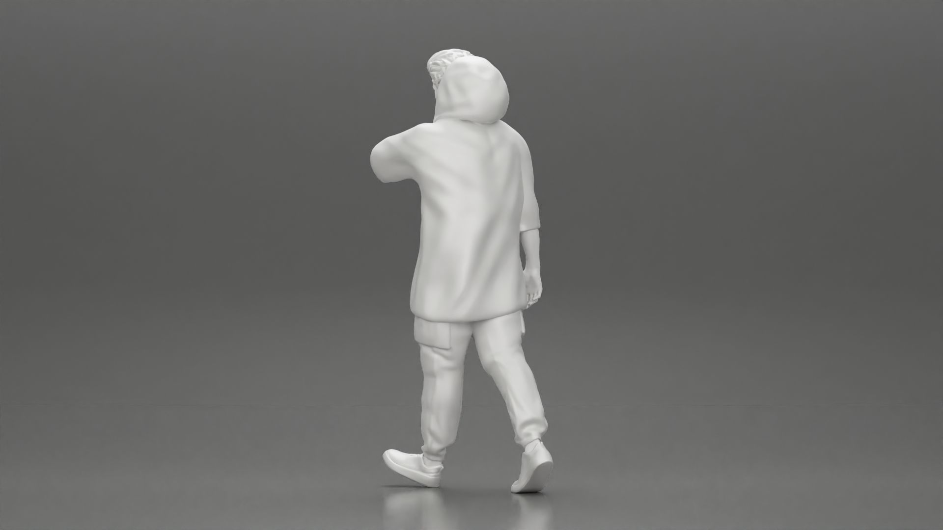 Man in a long hoodie  walking and looking at his watch 3D print model_9
