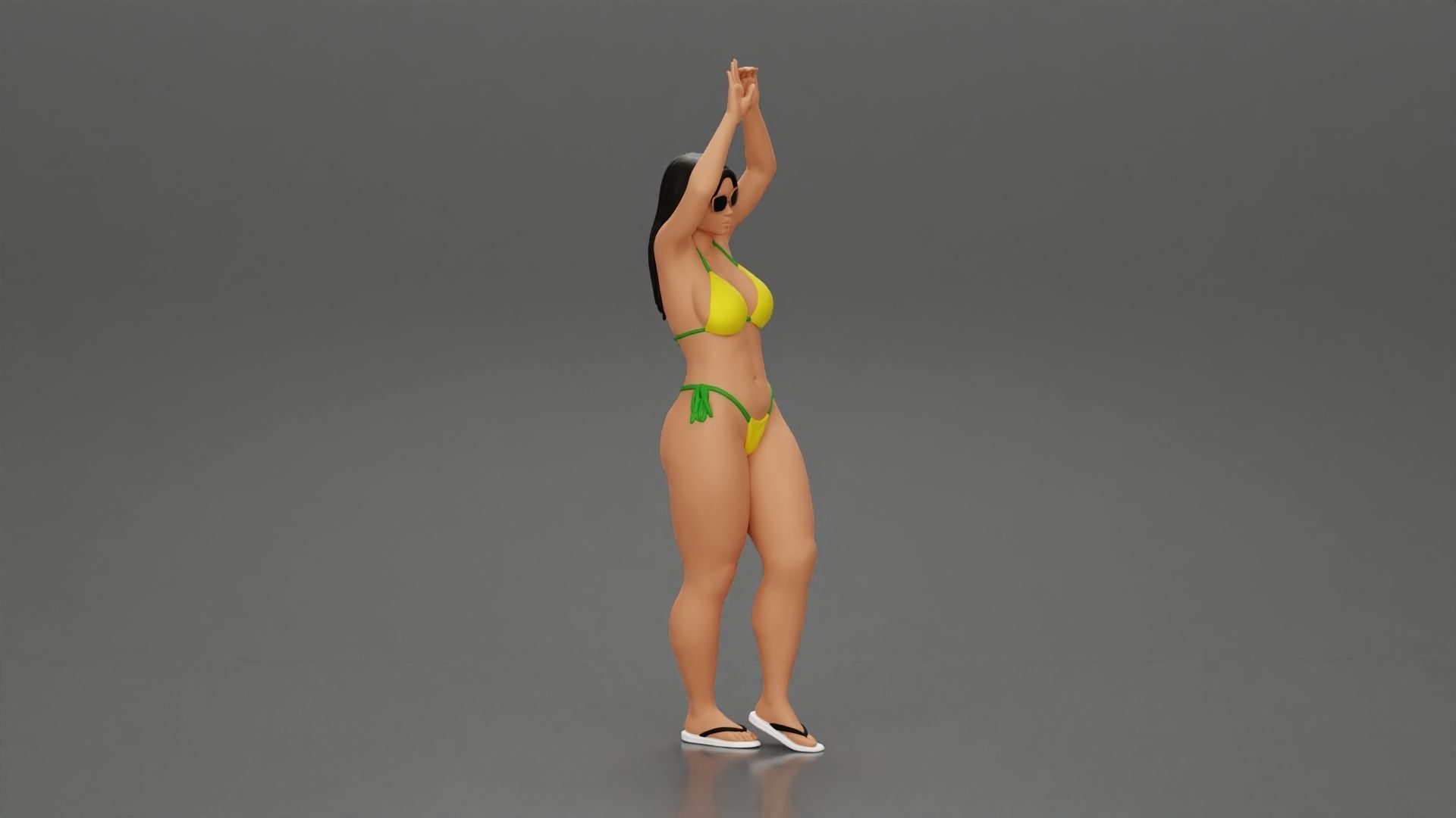 beautiful woman in a bikini with sunglasses on the beach 3D print model_2