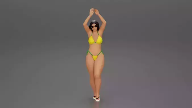 beautiful woman in a bikini with sunglasses on the beach 3D print model