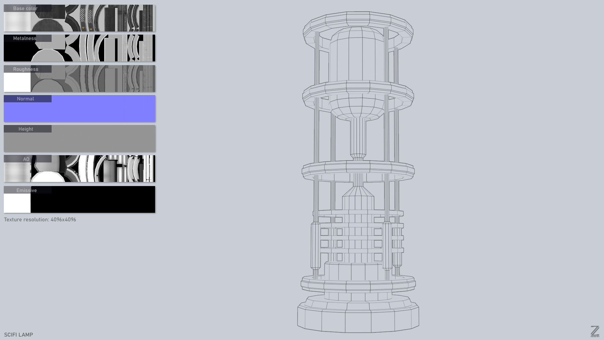 Sci fi lamp Low-poly 3D model_3