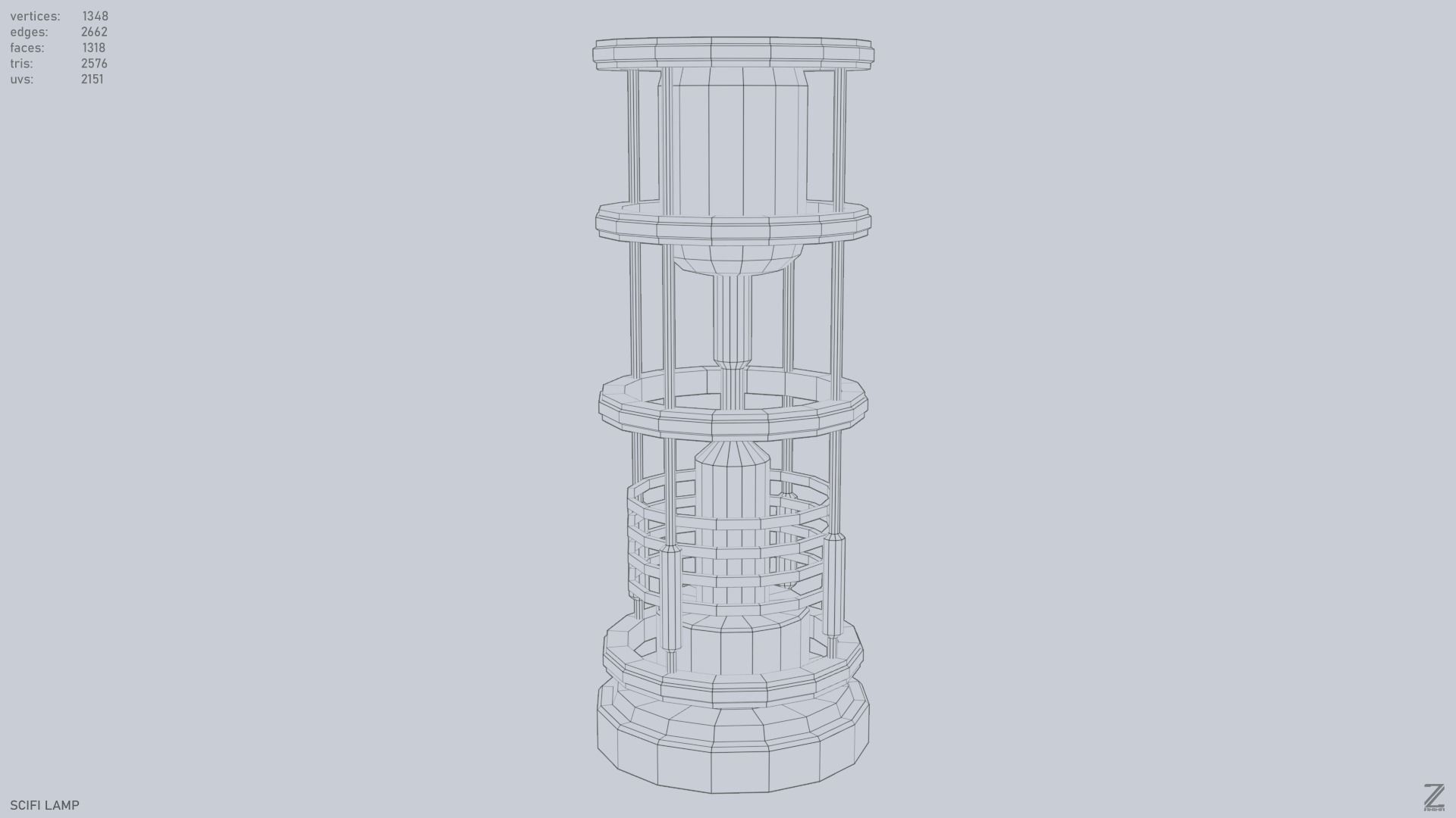 Sci fi lamp Low-poly 3D model_9