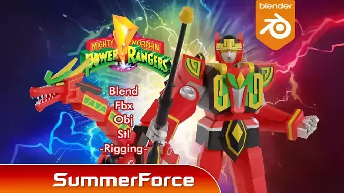 Red Dragon Thunderzord - Power Rangers Low-poly 3D model