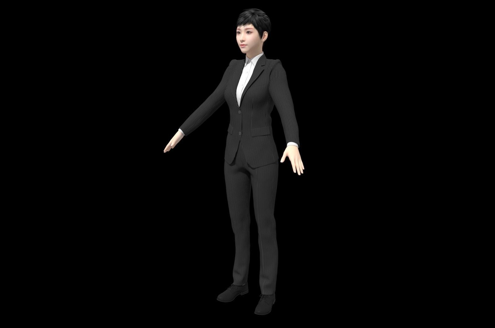 Realistic binding suit formal business female manager Low-poly 3D model_10