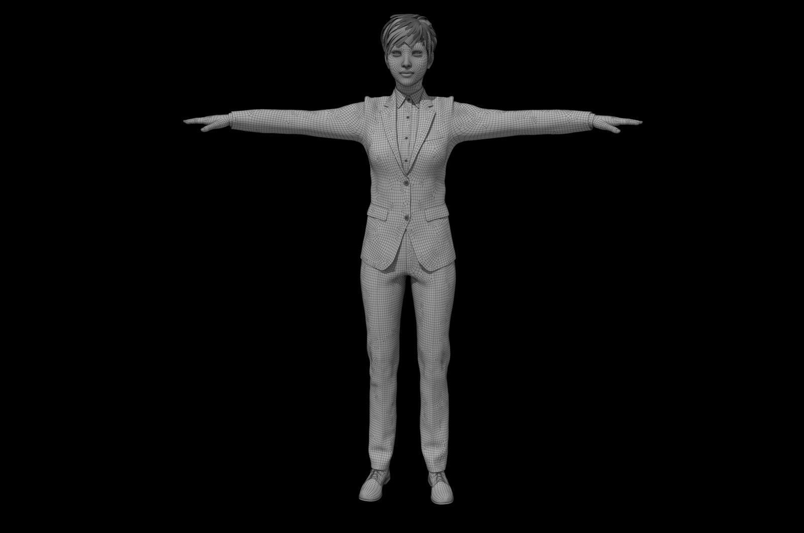 Realistic binding suit formal business female manager Low-poly 3D model_12