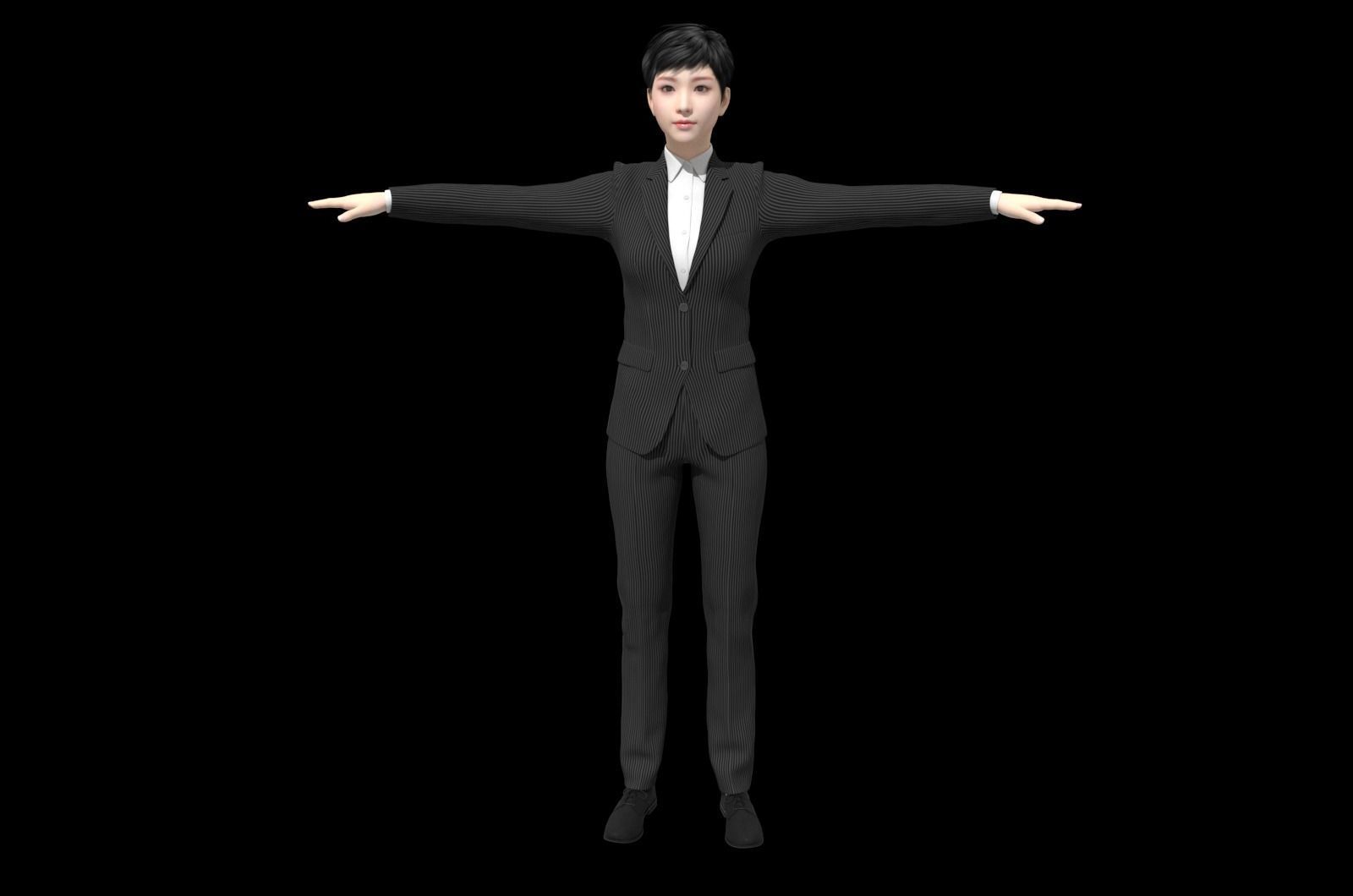 Realistic binding suit formal business female manager Low-poly 3D model_1