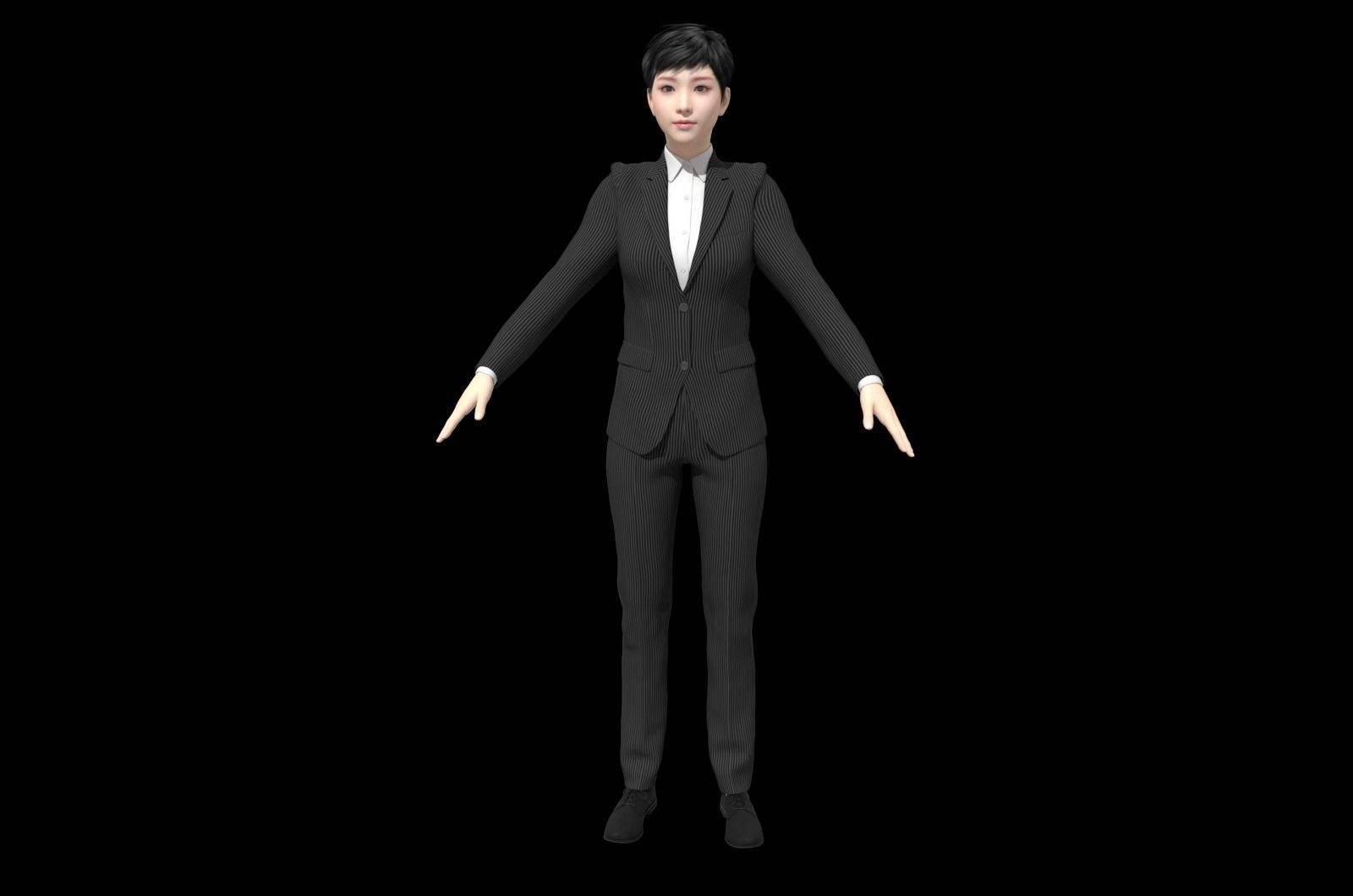 Realistic binding suit formal business female manager Low-poly 3D model_9