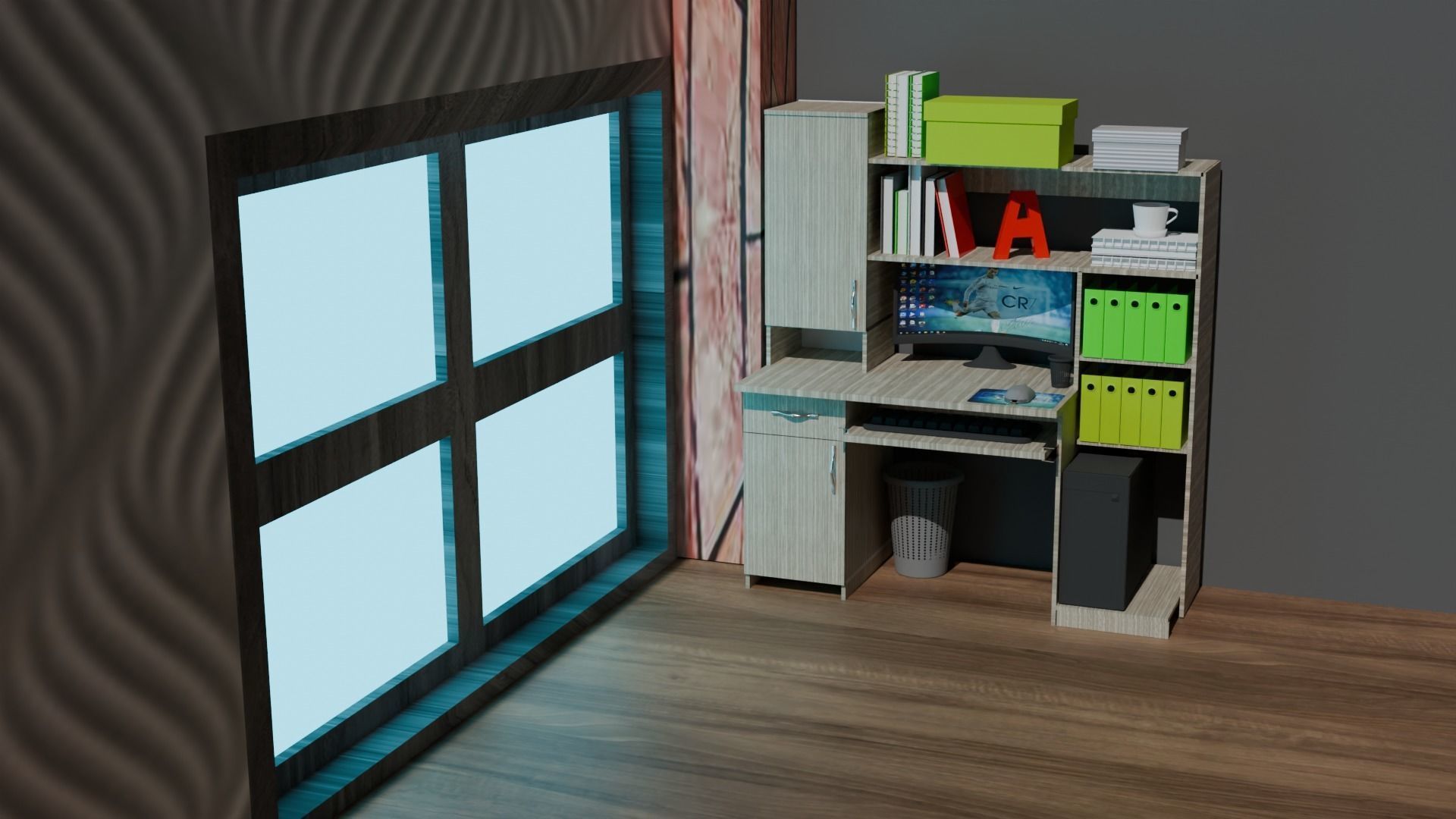 Laptop and PC desk with pc and other things 3D model | CGTrader