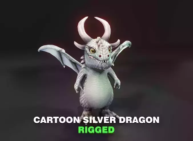 Cartoon Silver Dragon Rigged 3D Model