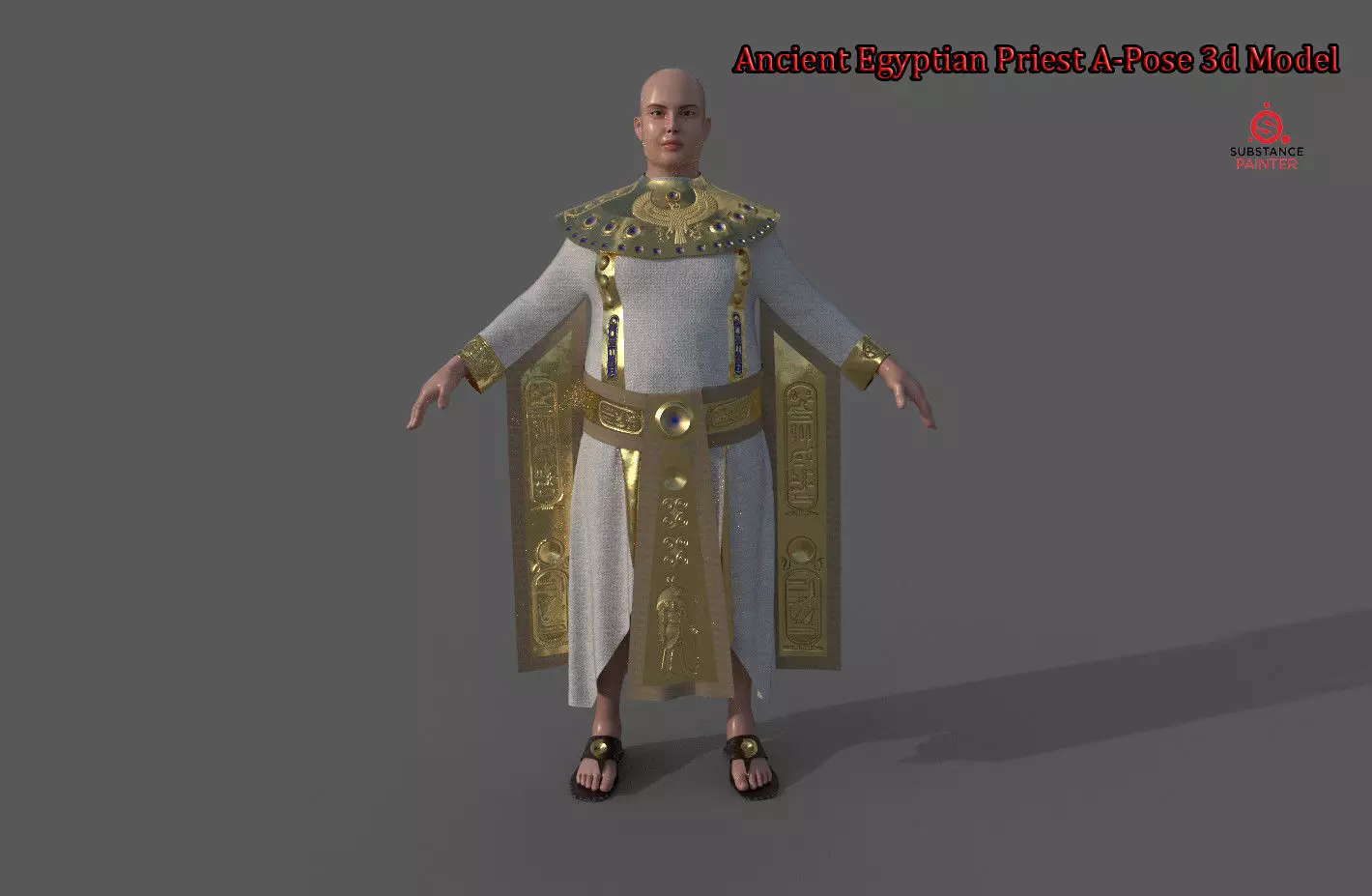 Ancient Egyptian Priest A-Pose 3d Model 3D model_0