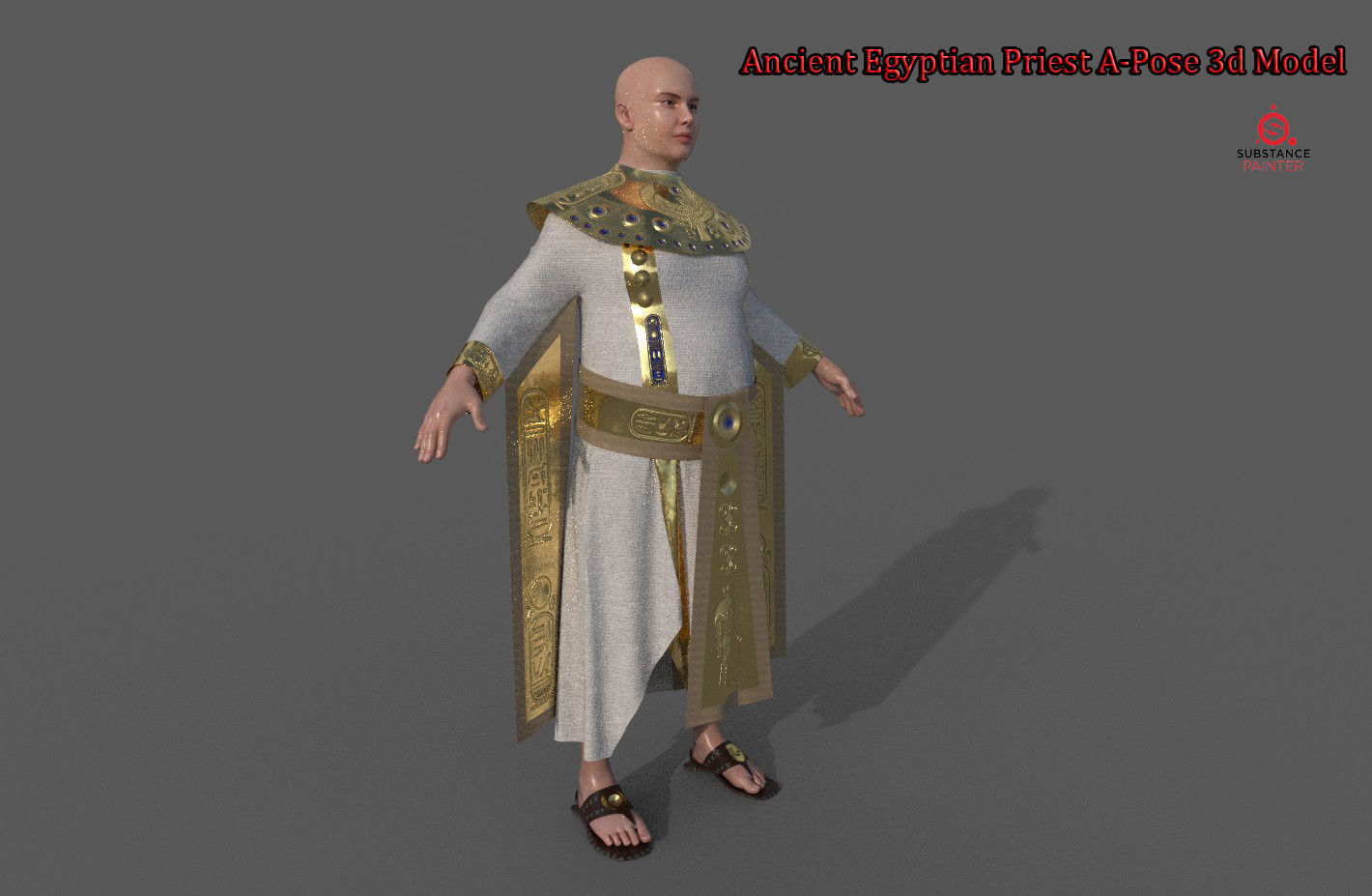 Ancient Egyptian Priest A-Pose 3d Model 3D model_3