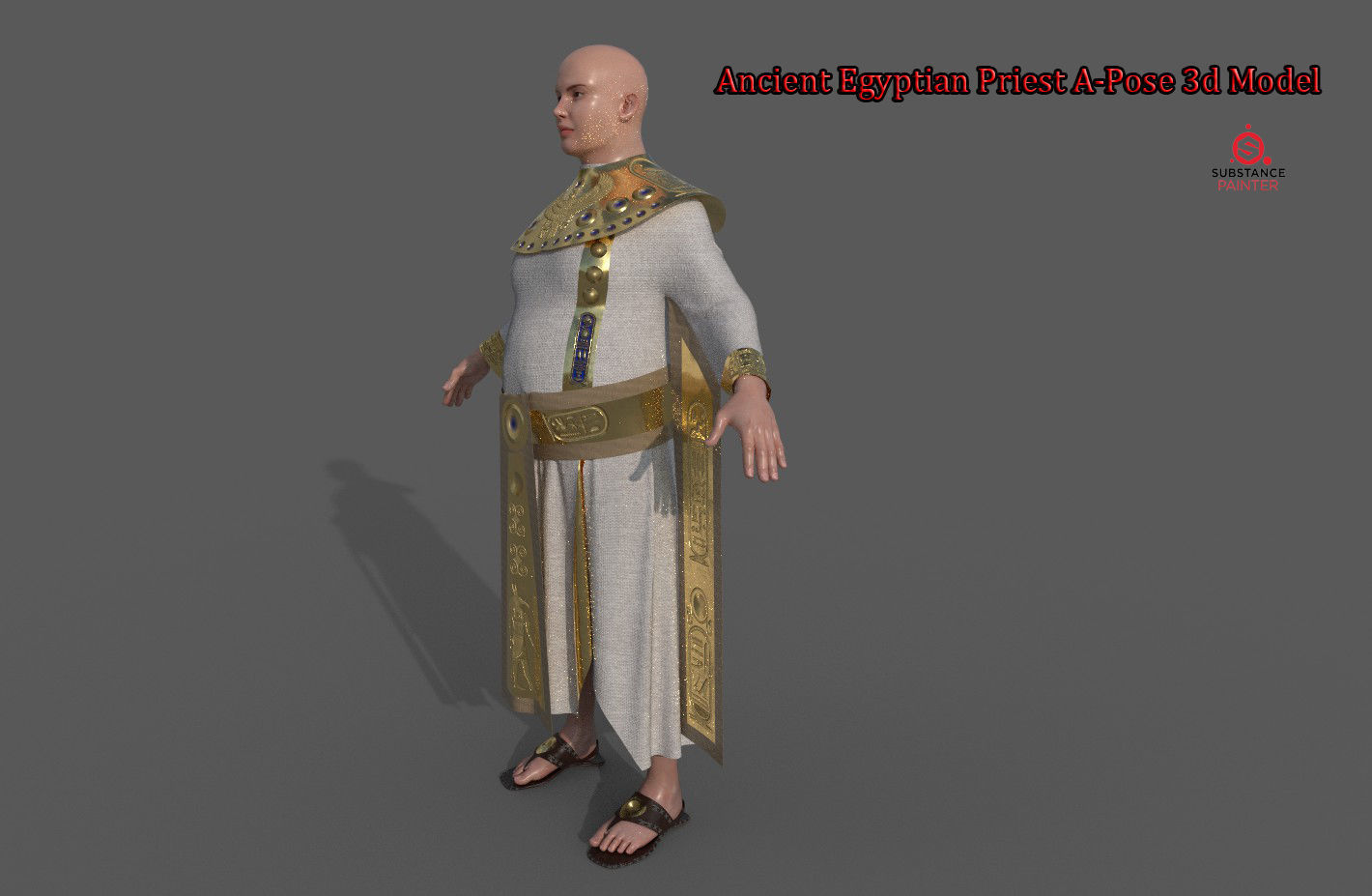 Ancient Egyptian Priest A-Pose 3d Model 3D model_1