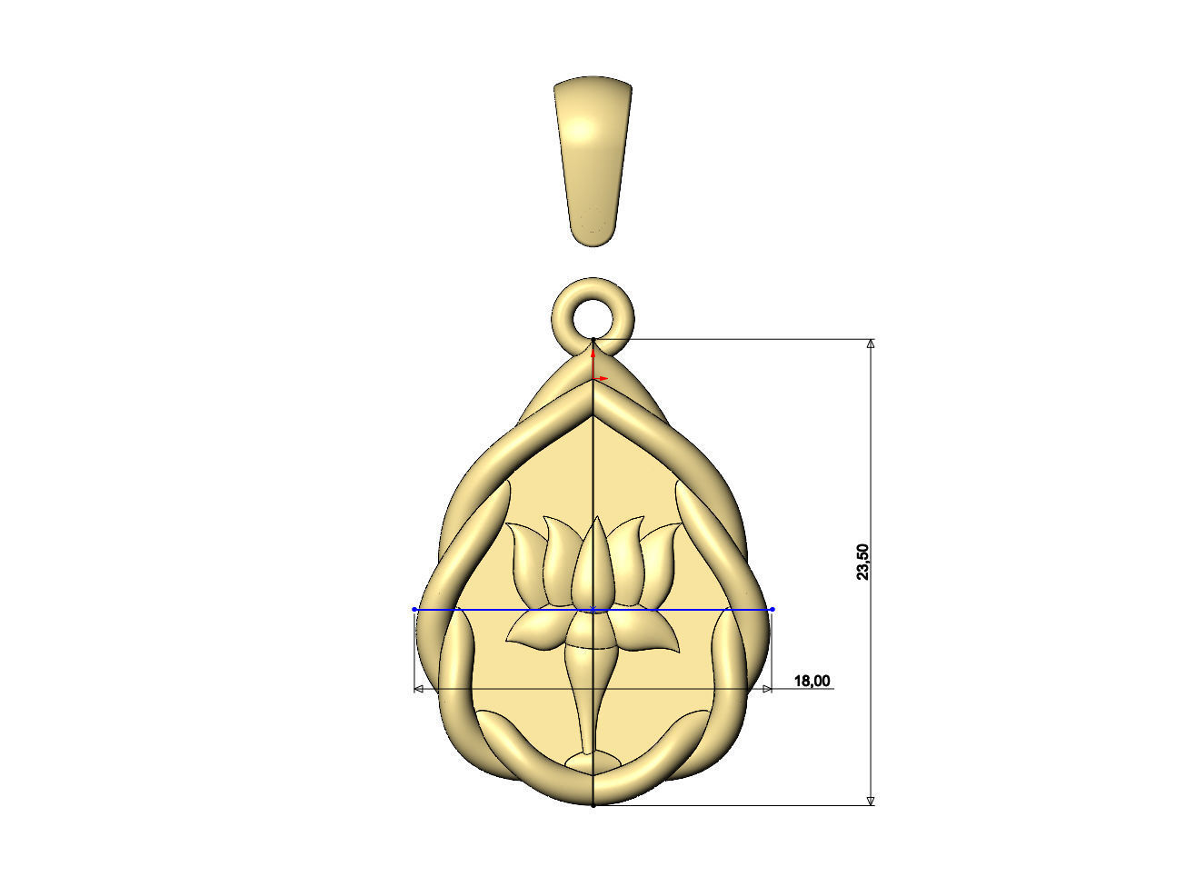 Mirrored wire teardrop lotus flower relief pendant charm 3D print model_6