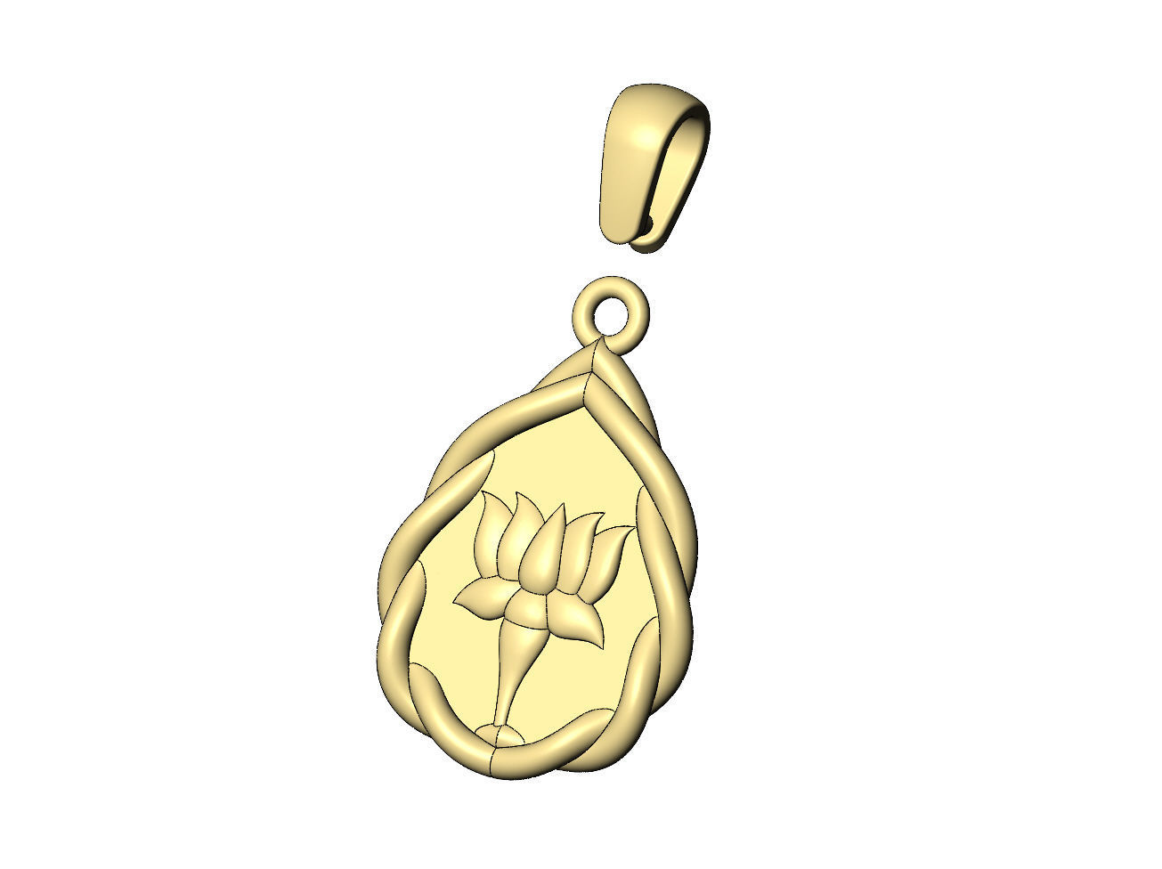 Mirrored wire teardrop lotus flower relief pendant charm 3D print model_5