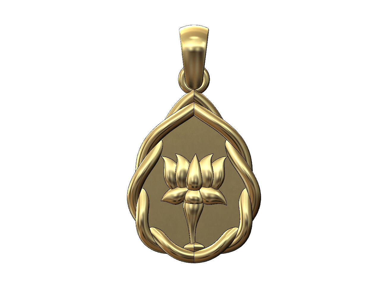 Mirrored wire teardrop lotus flower relief pendant charm 3D print model_1