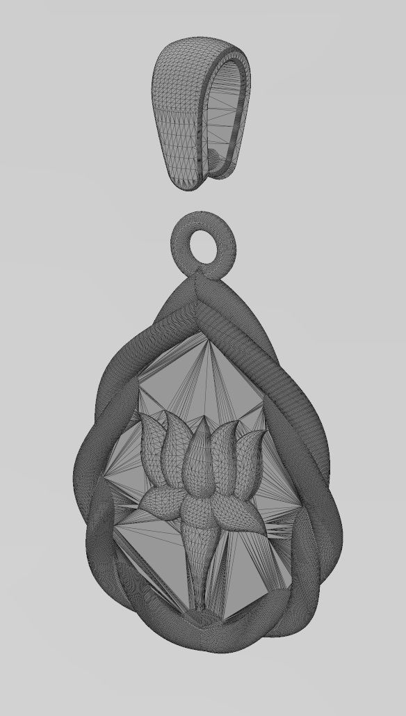 Mirrored wire teardrop lotus flower relief pendant charm 3D print model_12