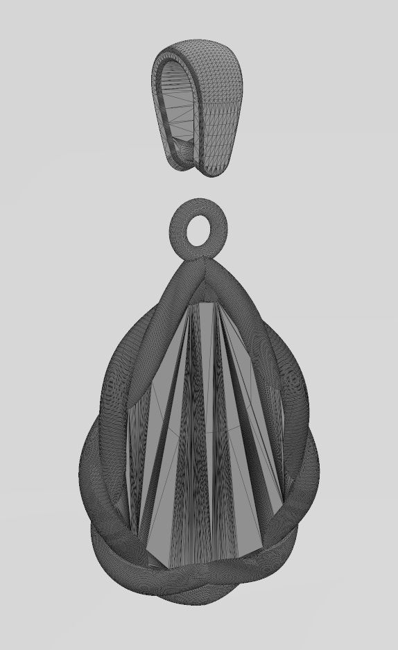 Mirrored wire teardrop lotus flower relief pendant charm 3D print model_13