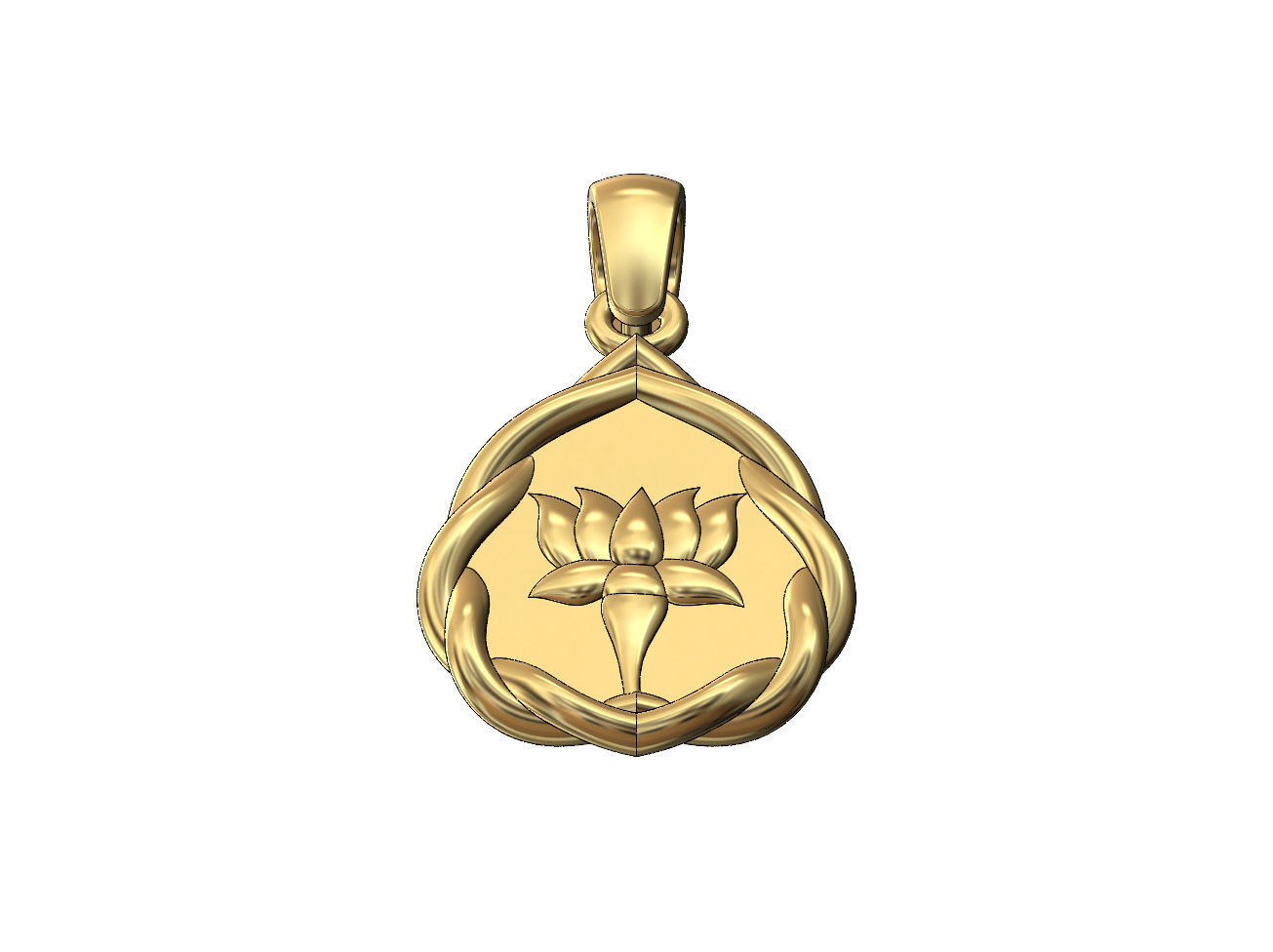 Mirrored wire teardrop lotus flower relief pendant charm 3D print model_2
