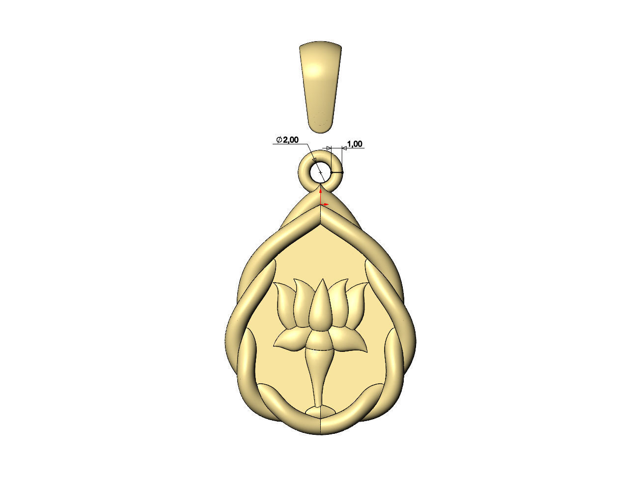 Mirrored wire teardrop lotus flower relief pendant charm 3D print model_7