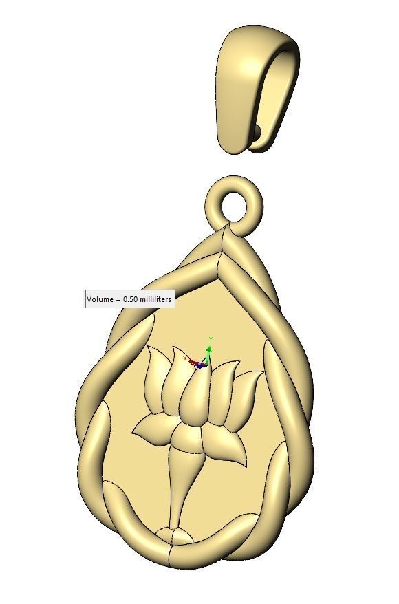 Mirrored wire teardrop lotus flower relief pendant charm 3D print model_11