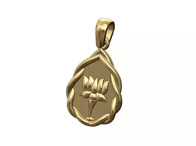 Mirrored wire teardrop lotus flower relief pendant charm 3D print model