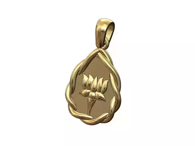 Braided wire teardrop lotus flower relief pendant charm
