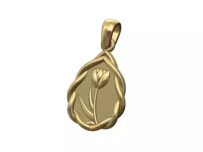 Mirrored wire teardrop tulip flower relief pendant charm 3D print model