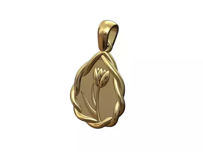 Braided wire teardrop tulip flower relief pendant charm