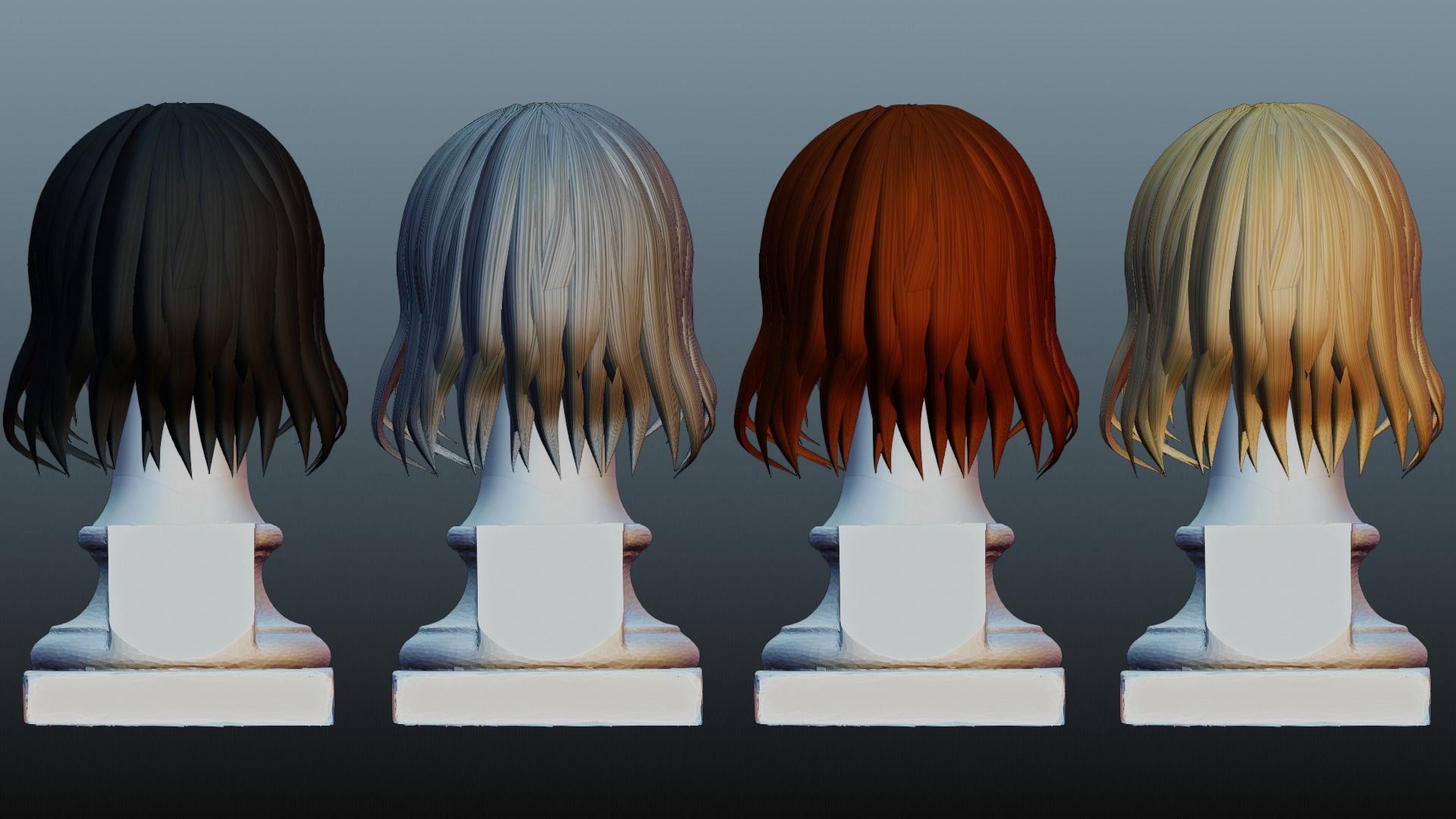 Female hair 4 colors Low-poly 3D model_17