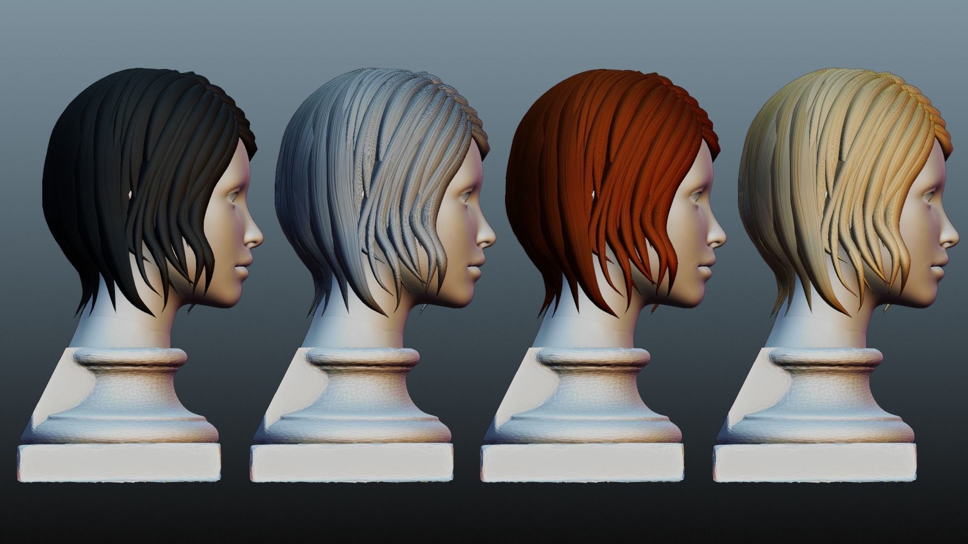 Female hair 4 colors Low-poly 3D model_19