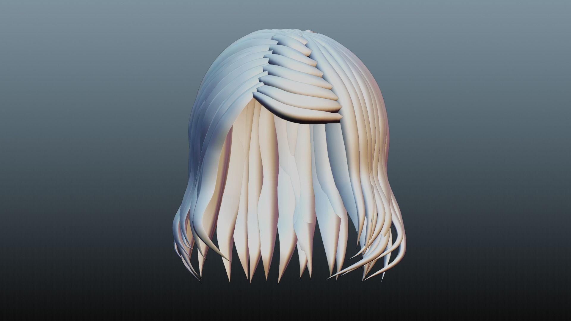 Female hair 4 colors Low-poly 3D model_8