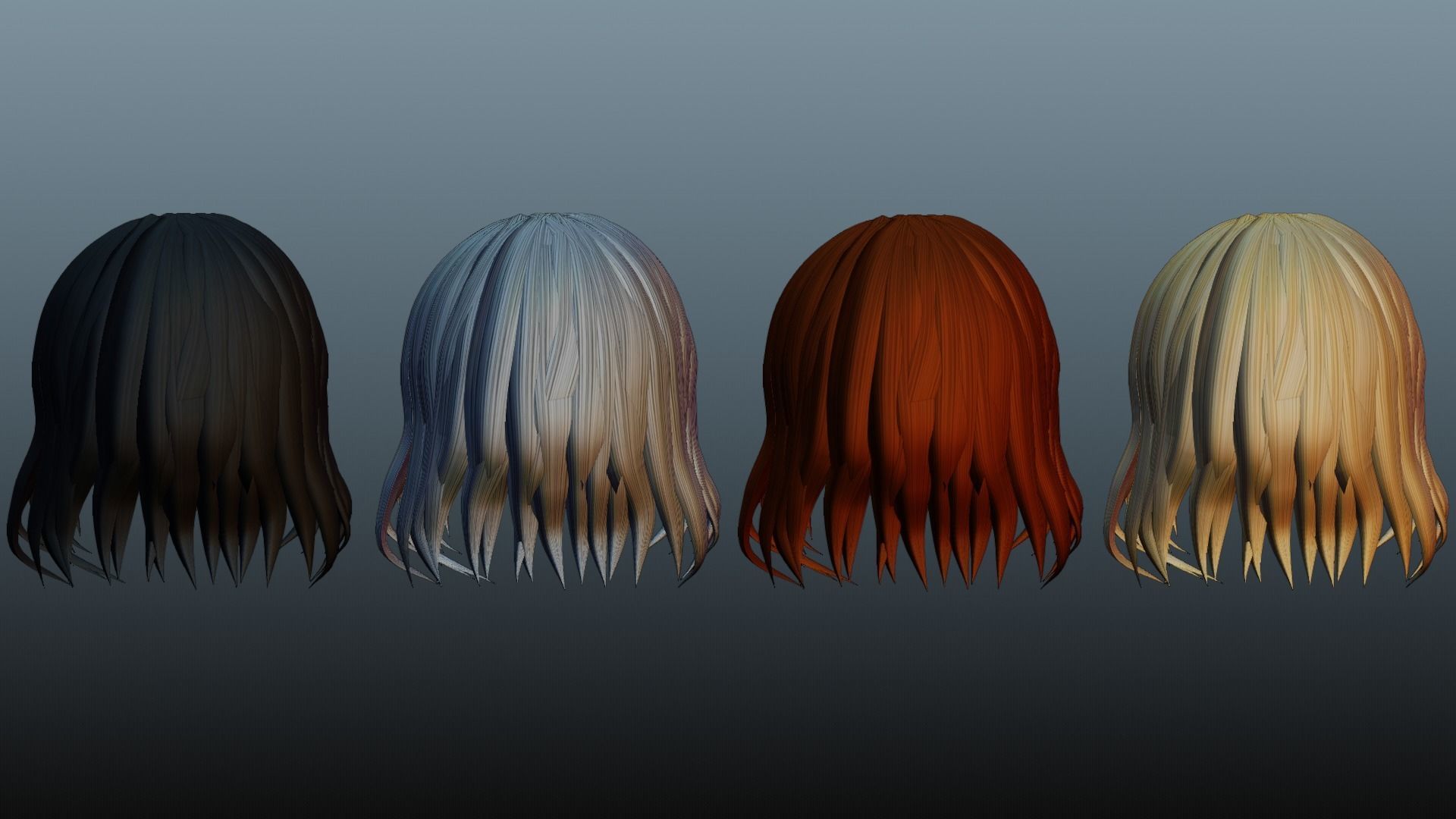 Female hair 4 colors Low-poly 3D model_21