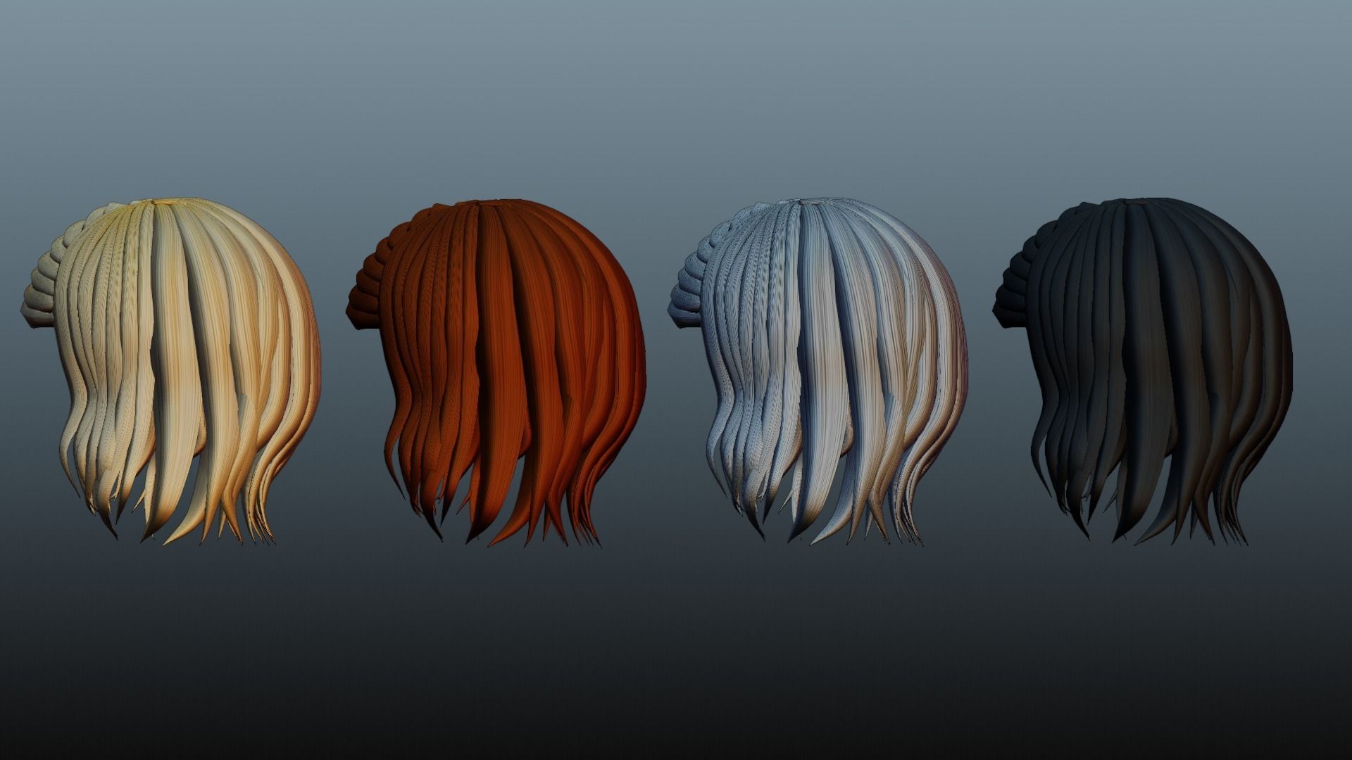 Female hair 4 colors Low-poly 3D model_22